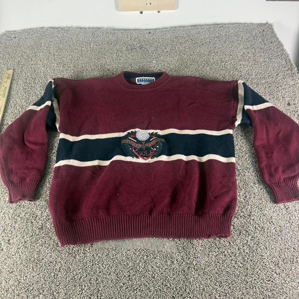Harbour Classics Mens XL Golf Sweater Burgundy Navy Colorblock Ramie Cotton Knit